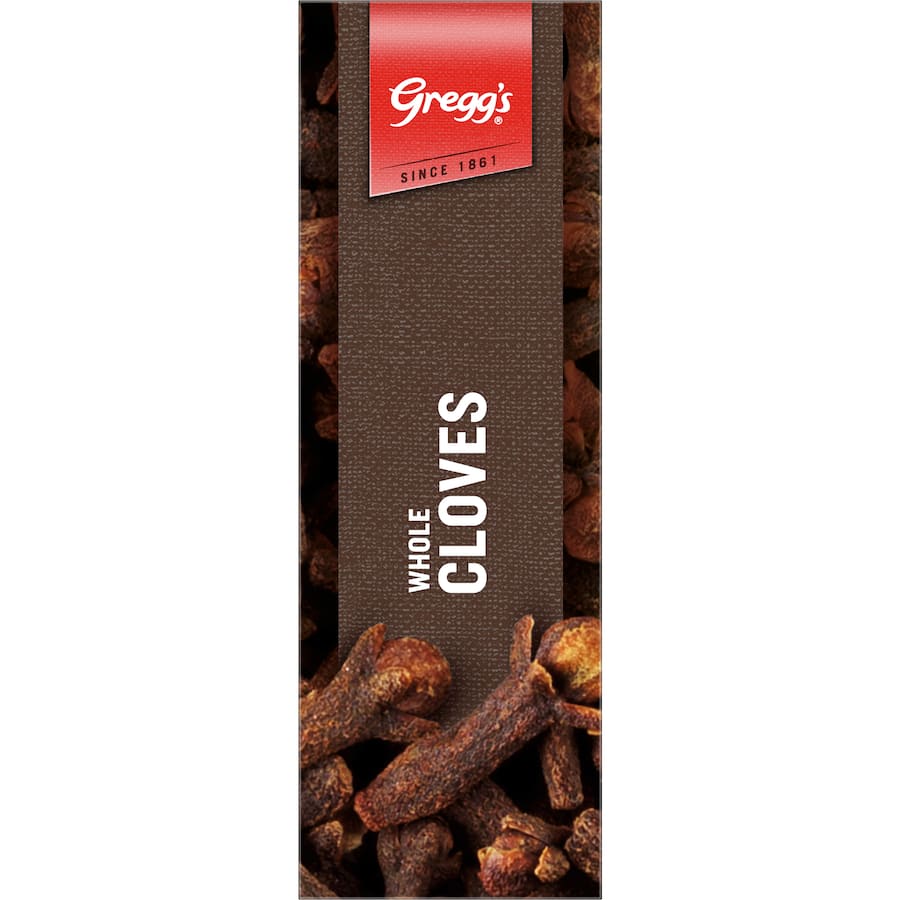 Whole dried Gregg's cloves, known for their sweet and warm flavor, ideal for enhancing drinks, curries, and baked goods.