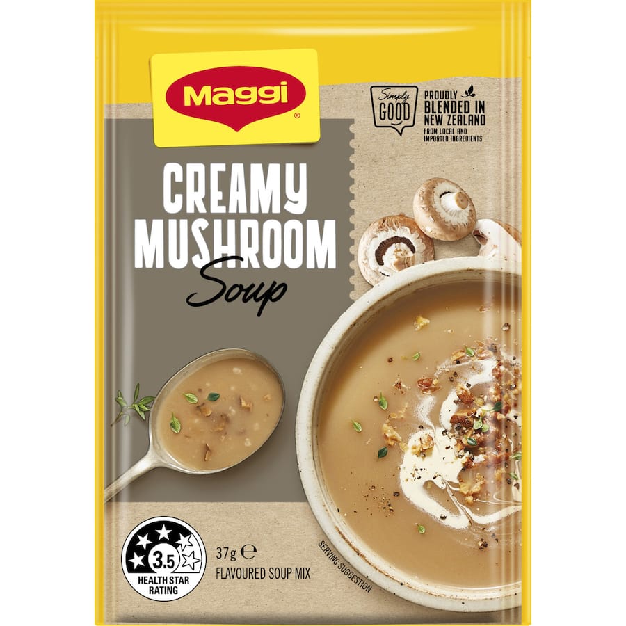 Instant Maggi Soup Mushroom mix, featuring rich flavors of seasoned mushrooms and herbs for quick, gourmet meals.