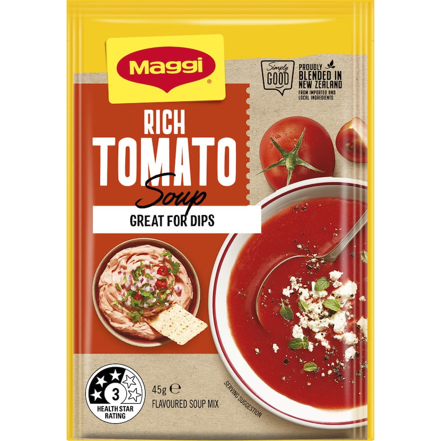 Delicious Maggi Rich Tomato Soup, a quick and nutritious blend of juicy tomatoes and herbs for a comforting meal.