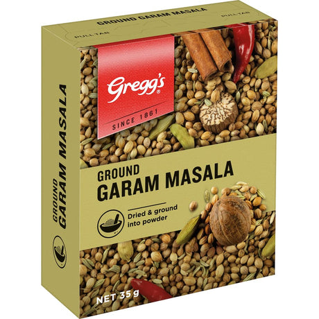 Ground garam masala blend with nutmeg, coriander, and spices for enhancing Indian dishes or adding warmth to baked goods.