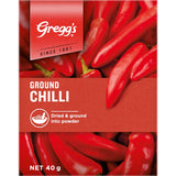 A jar of Greggs Chilli Ground spice, perfect for adding bold heat to stir-fries, curries, and Mexican dishes.