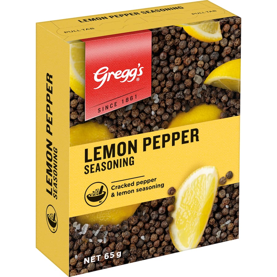 A zesty lemon pepper seasoning blend ideal for enhancing seafood, chicken, and rice dishes with a burst of flavor.