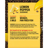 Zesty Greggs Lemon Pepper Seasoning ideal for enhancing seafood, chicken, rice dishes, and vegetables with a fresh kick.