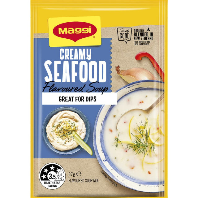 Creamy Seafood Maggi Soup packet showcasing rich flavors and quick preparation for seafood lovers.