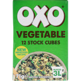 Oxo Vegetable Stock Cubes 71g in foil packaging, perfect for enhancing soups, stews, and sauces with savory flavor.