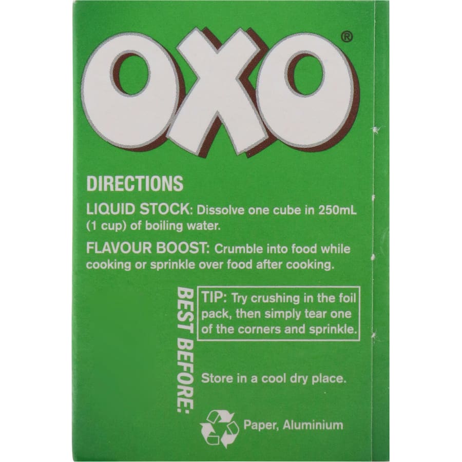 Oxo Vegetable Stock Cubes 71g, individually wrapped for freshness, ideal for creating flavorful soups and sauces.