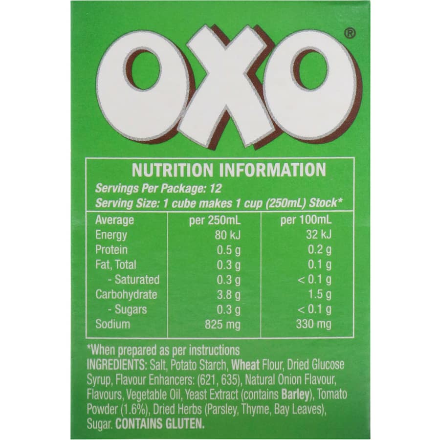 Oxo Vegetable Stock Cubes 71g in foil wraps, perfect for soups and stews, yielding up to 3 litres of savory broth.