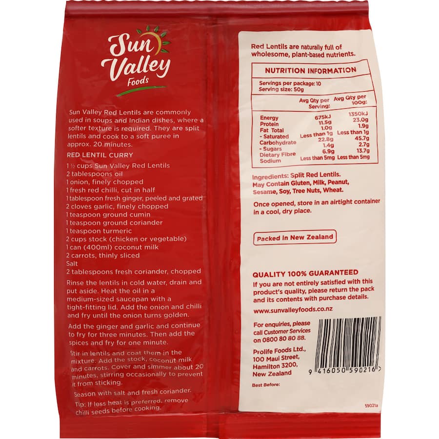 Vibrant Sun Valley Foods Red Lentils, perfect for healthy soups, stews, and purees, rich in protein and fiber for nutritious meals.