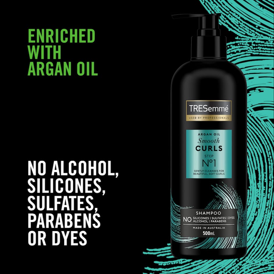 TRESemme Smooth Curls Shampoo with Argan Oil, designed for soft, defined, frizz-free curls and gentle cleansing.