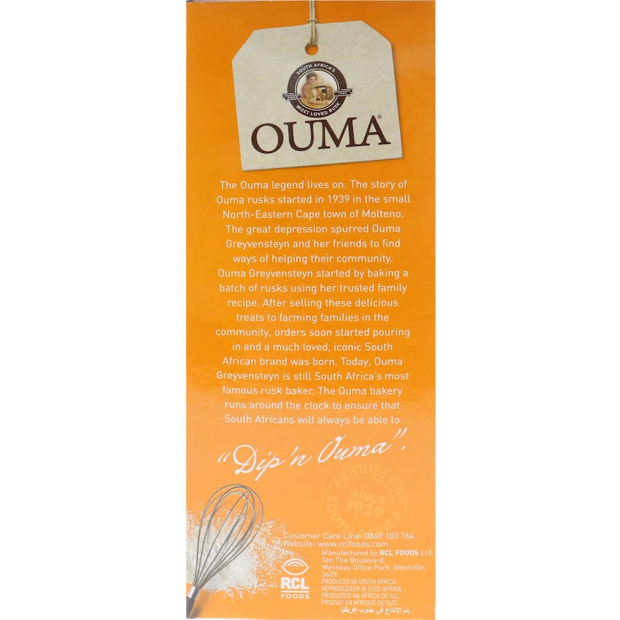 Ouma South African Buttermilk Rusks, crunchy tea-time snacks made with real buttermilk for a rich and satisfying flavor.