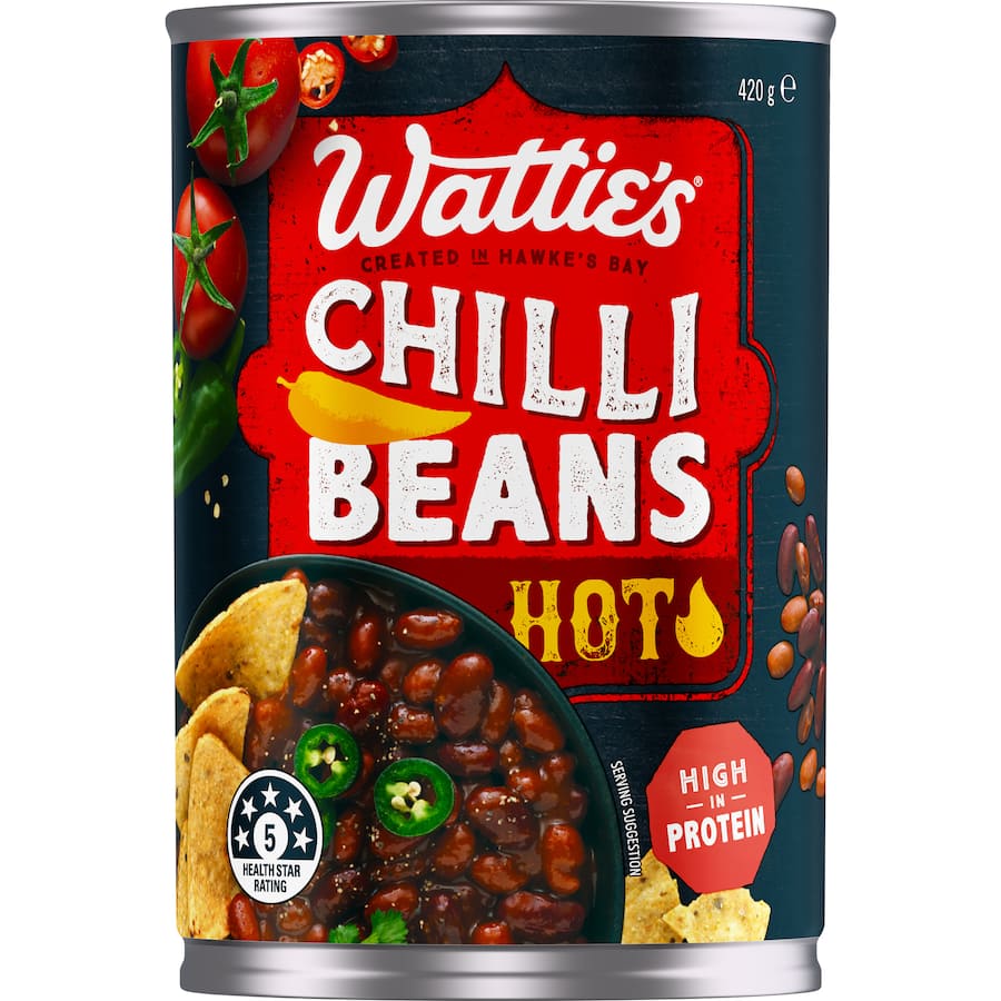 Bold and spicy Watties Chilli Beans Hot, packed with vibrant flavors for a zesty culinary experience.