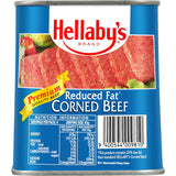 Hellabys Reduced Fat Corned Beef, premium quality beef with 25% less fat, ideal for sandwiches and quick meals.