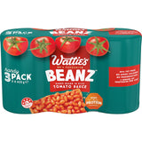 A can of Wattie's Baked Beans in rich tomato sauce, high in protein, 99% fat-free, with no added colors or preservatives.