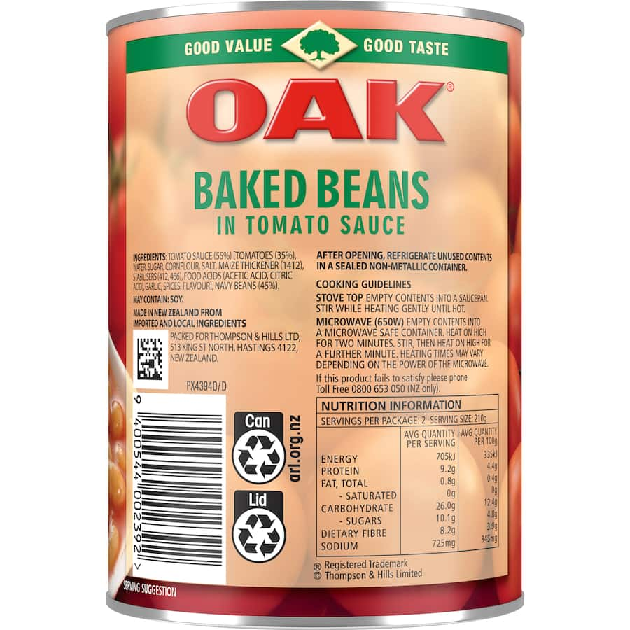 OAK Baked Beans in Tomato Sauce, a versatile and flavorful pantry staple perfect for meals and snacks any time of day.