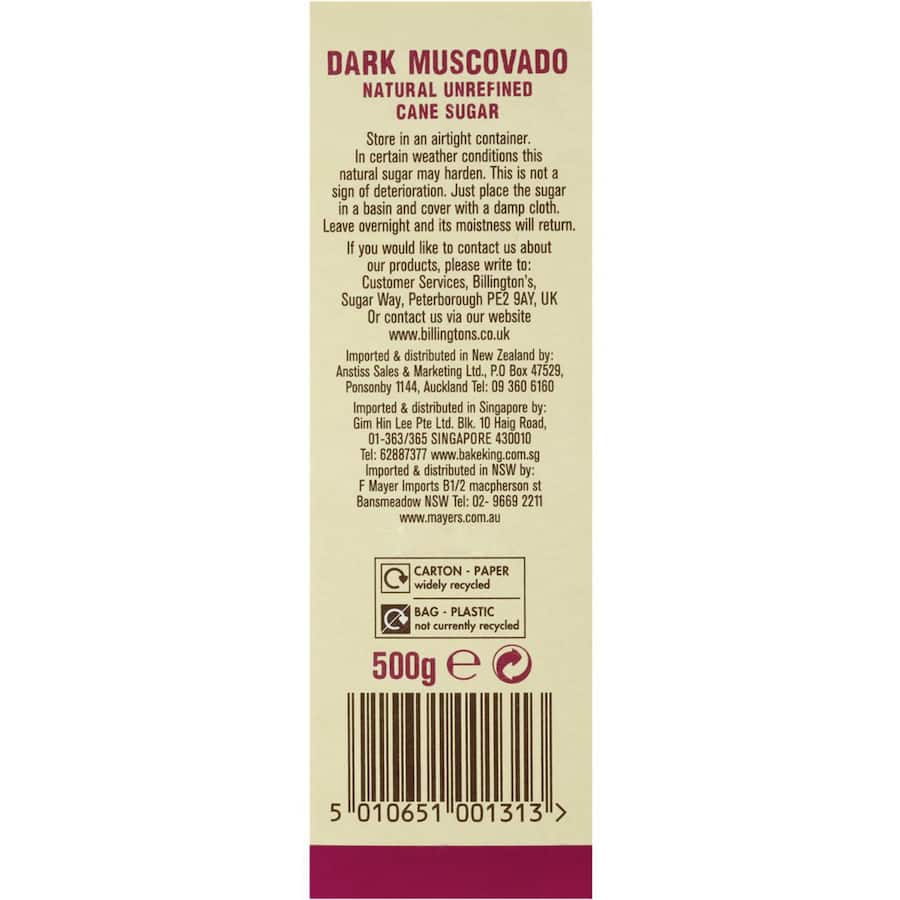 Billingtons Muscovado Sugar Natural Dark, premium unrefined sugar, adds rich molasses flavor and depth to baking and cooking.