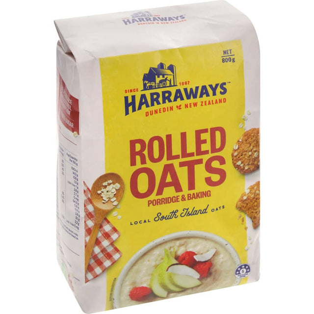 Harraways Oats Rolled in a recyclable paper bag, featuring finely milled, toasted oats for a nutty, creamy breakfast.