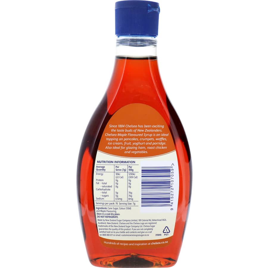 Chelsea Maple Syrup Flavoured bottle, ideal for enhancing pancakes, desserts, and brunch with rich, sweet maple goodness.