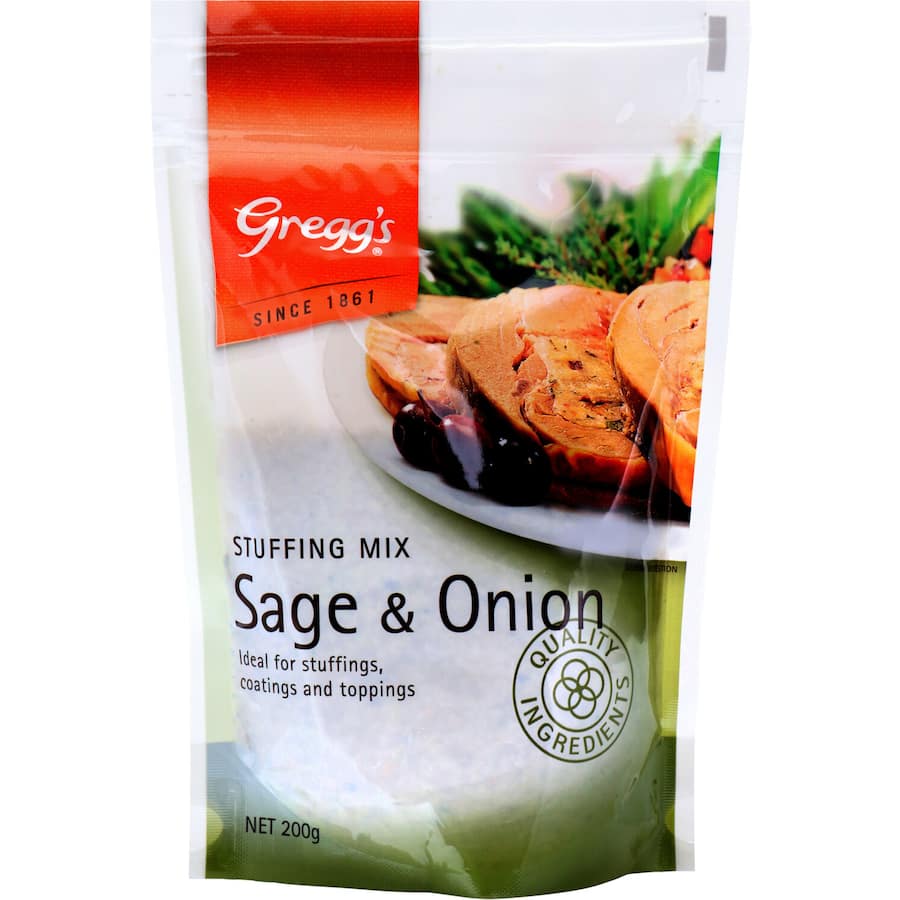 Greggs Stuffing Mix Sage & Onion, a versatile blend for stuffing meats, adding flavor, and creating delicious side dishes.