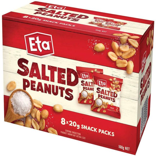 Eta Peanuts Snack Pack: 8 individual packs of premium salted peanuts, perfect for on-the-go protein-rich snacking.