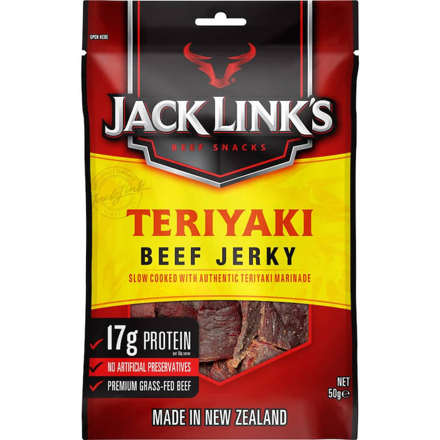 Savory Jack Link's Teriyaki Beef Jerky, slow-cooked for rich flavor, perfect for snacks or outdoor adventures.