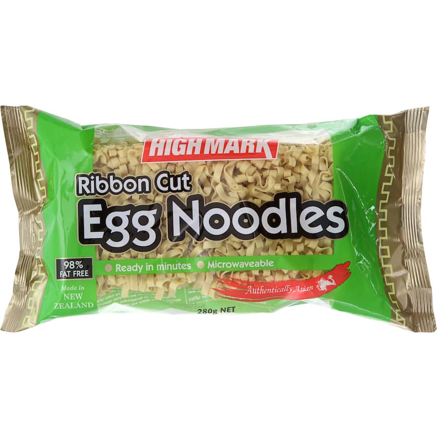 High Mark Egg Noodles Ribbon in fine cut, perfect for quick meals like stir-fries, soups, and casseroles.