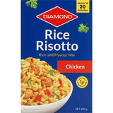 Delicious Diamond Rice Risotto Chicken, featuring rice, risone pasta, capsicum, and savory chicken flavor, ready in 20 minutes.