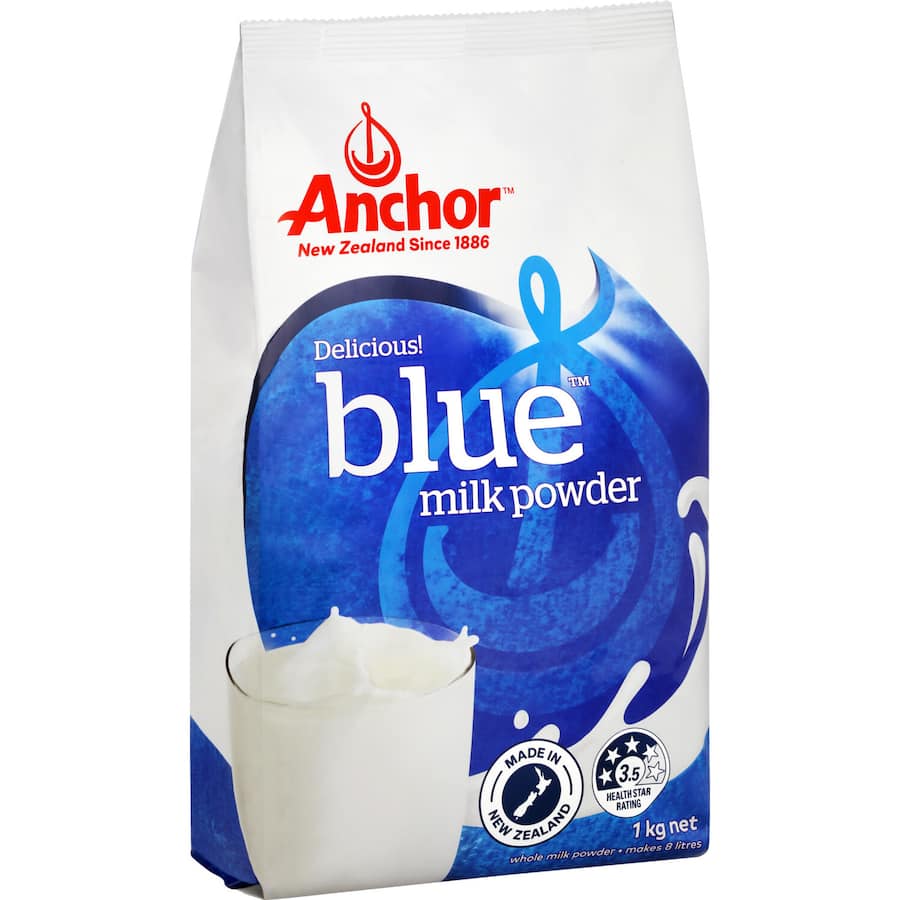 Anchor Milk Powder Standard Blue in a packaging showing its premium quality, rich flavor, and nutritional benefits for versatile use.