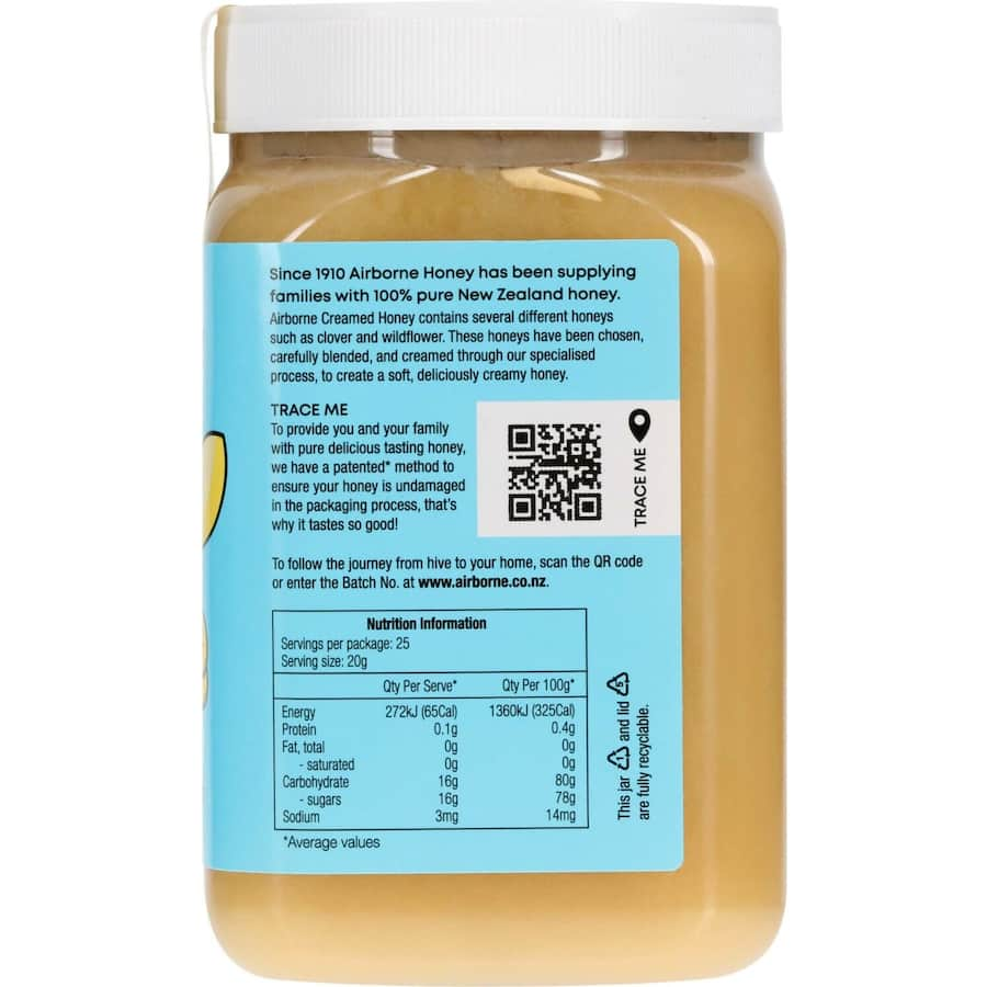 Creamy Airborne Clover Honey from New Zealand, perfect for spreading on toast or enhancing recipes with natural sweetness.