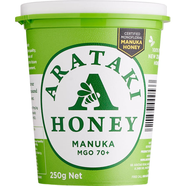 Pure Arataki Manuka Honey from New Zealand, known for its rich flavor and health benefits, perfect for wellness and culinary use.