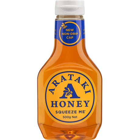 Squeeze bottle of Arataki Liquid Honey, showcasing pure New Zealand honey for drizzling on treats and baking.