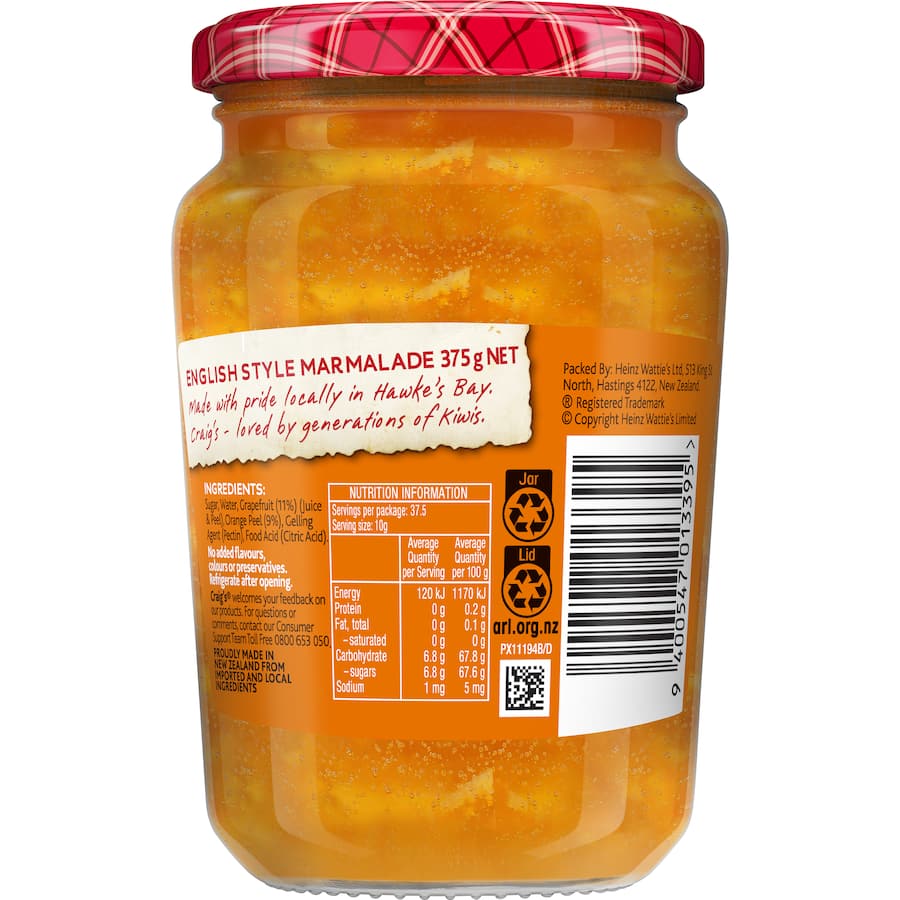 Chunky grapefruit and orange marmalade, perfect for toast, desserts, and indulgent treats, without added colors or preservatives.