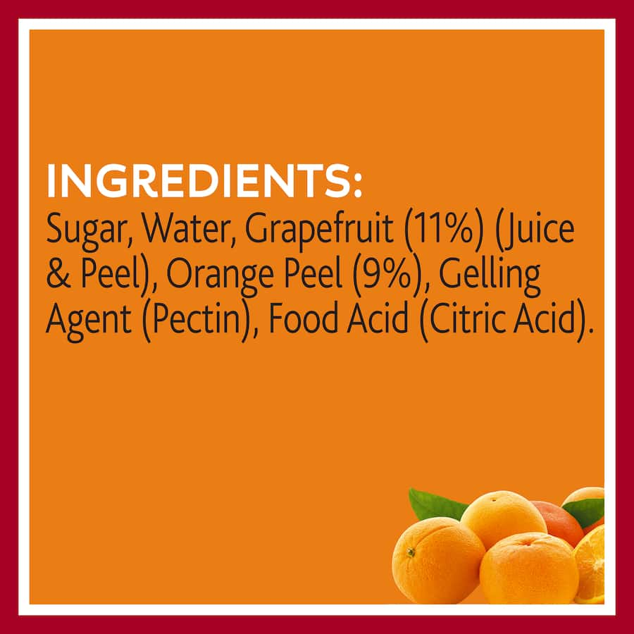 Chunky grapefruit and orange marmalade, uniquely sweet and tangy, perfect for toast, desserts, and more, no added colors or preservatives.