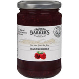 Barkers Raspberry Jam: gluten-free, made in New Zealand, bursting with real raspberry flavor, perfect for spreading or baking.