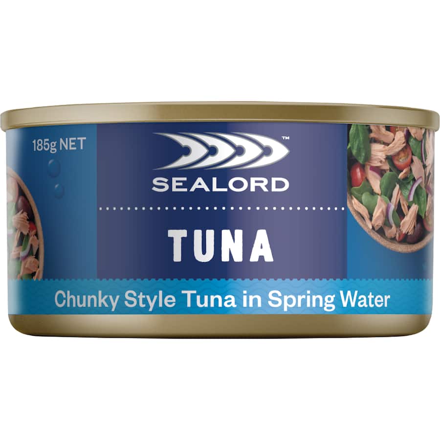 Can of Sealord Tuna Chunky Style in Spring Water, featuring premium, lean protein ideal for salads and sandwiches.