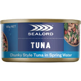 Can of Sealord Tuna Chunky Style in Spring Water, featuring premium, lean protein ideal for salads and sandwiches.