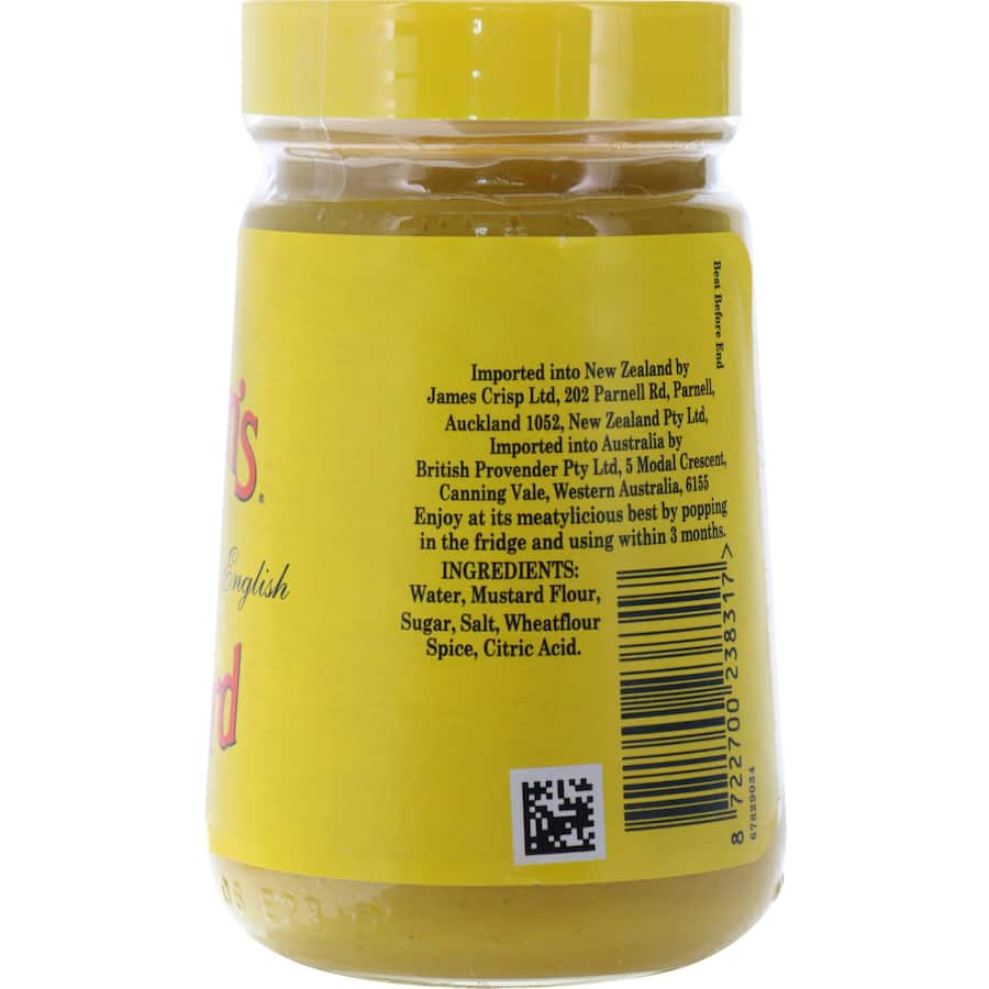 Colmans Mustard Original English, a gourmet mustard, perfect for enhancing sandwiches, dressings, and marinades.