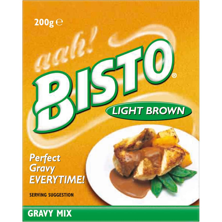 Bisto Gravy Mix Light Brown packet, ideal for quick, delicious homestyle gravy for meats, stews, and mashed potatoes.