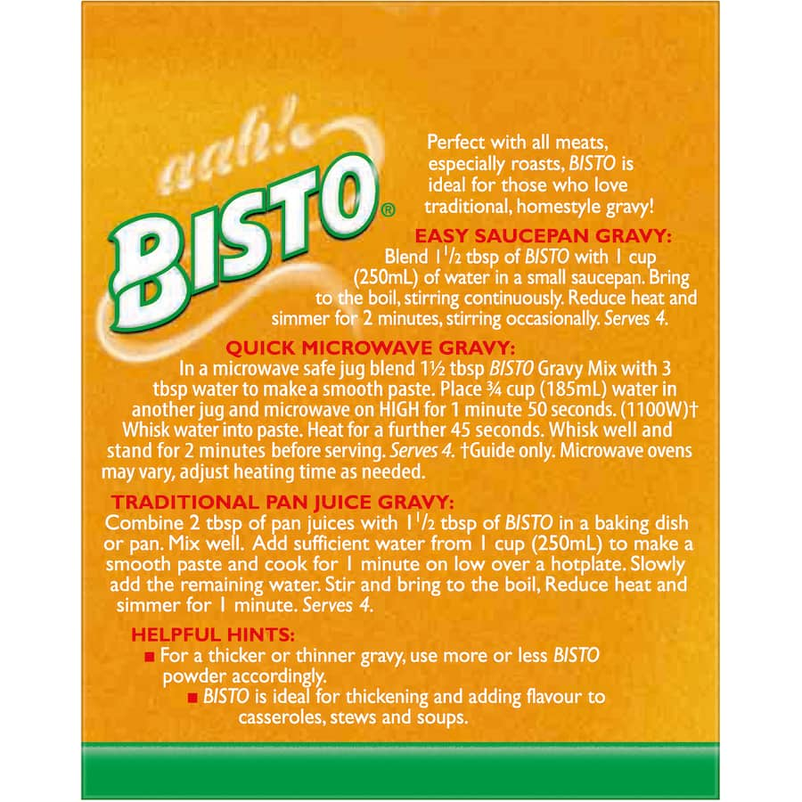 Bisto Gravy Mix Light Brown packet, perfect for making quick, savory homestyle gravy for meats, soups, and stews.