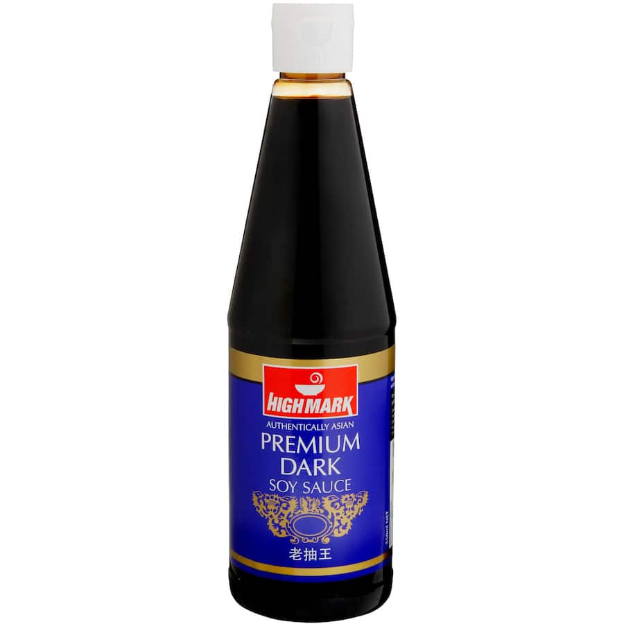 Highmark Dark Soy Sauce bottle, ideal for enhancing Asian dishes with rich umami flavor and perfect for marinating meats.