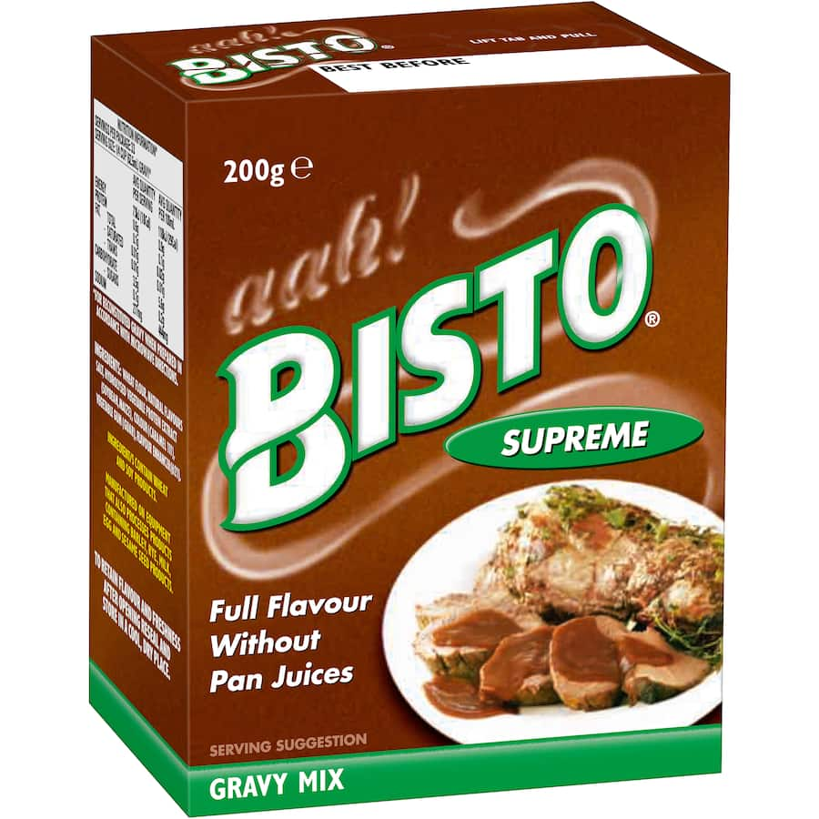 Bisto Gravy Mix Supreme, a versatile blend for rich, creamy gravy, perfect for enhancing meats, soups, and stews effortlessly.