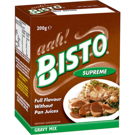 Bisto Gravy Mix Supreme, a versatile blend for rich, creamy gravy, perfect for enhancing meats, soups, and stews effortlessly.