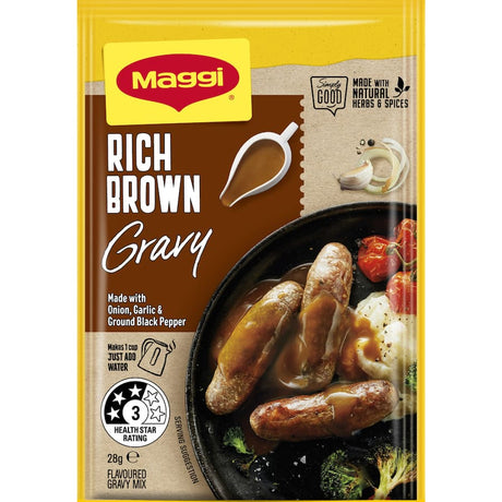 Maggi Instant Gravy Mix Rich Brown offers quick, flavorful gravy for stews, meats, and vegetarian dishes with ease.