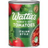 Wattie's Flavoured Tomatoes Italian Style in a can, infused with herbs for authentic Italian flavors, perfect for versatile recipes.