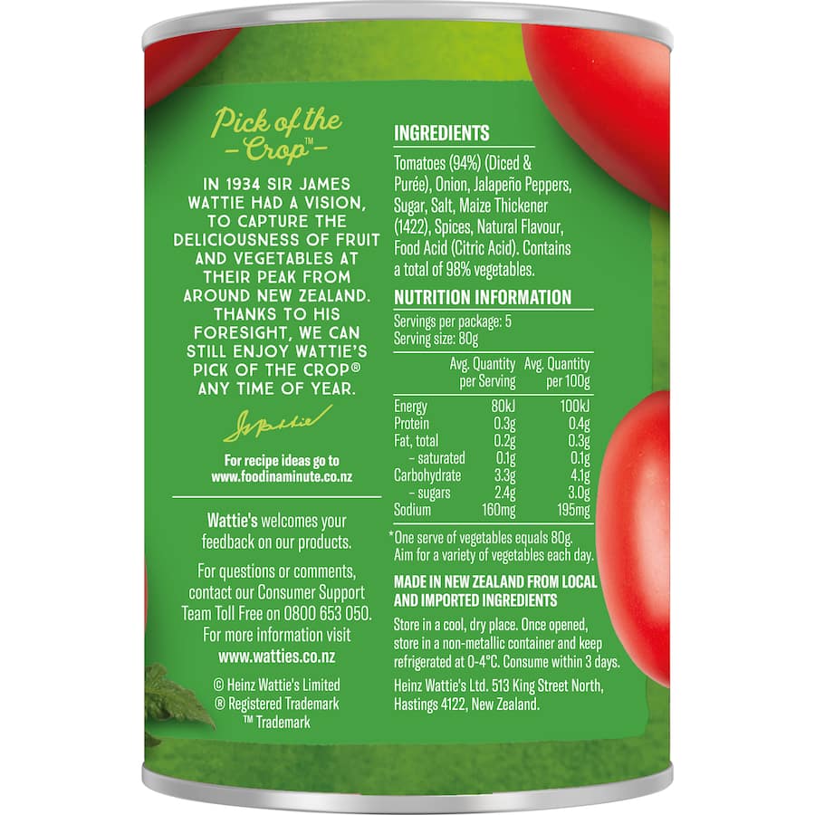 Canned Wattie's Flavoured Tomatoes Mexican Style with jalapeño, onion, and spices for bold, authentic flavor in dishes.