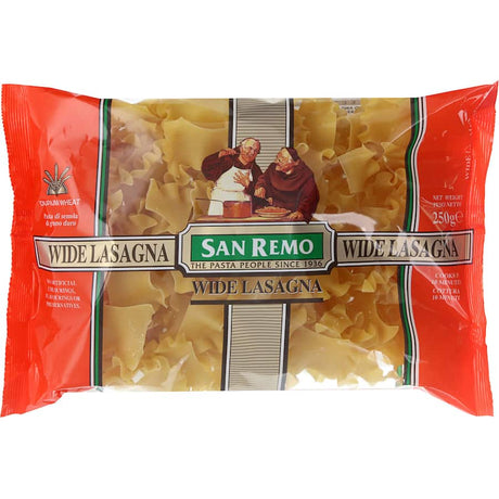 San Remo Pasta Wide Lasagne No. 45, premium vegan lasagne sheets made from 100% Australian durum wheat semolina.