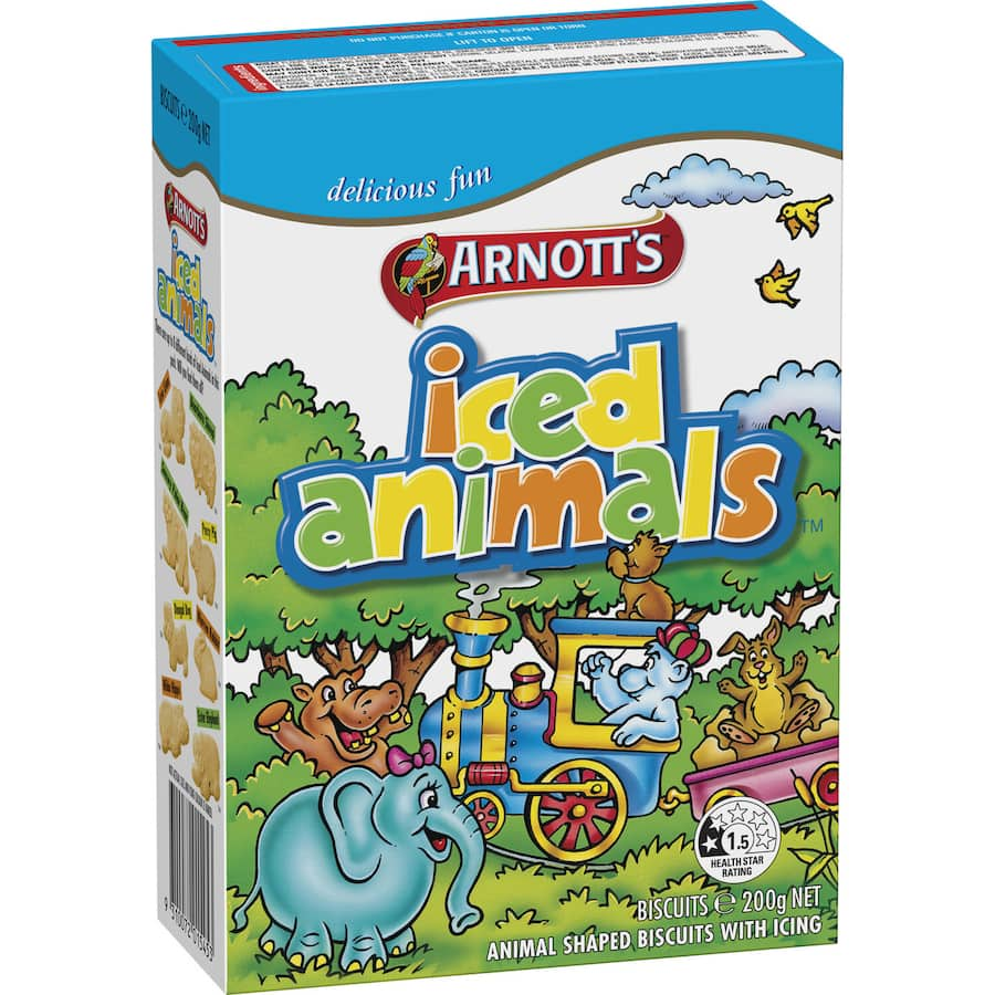 Fun, iced animal-shaped biscuits in vibrant colors, perfect for snacks and celebrations.