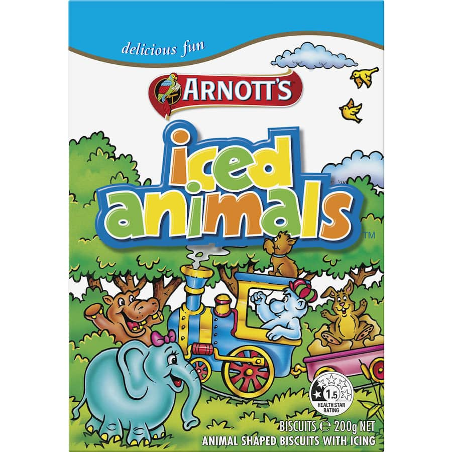 Whimsical animal-shaped biscuits with vibrant icing, perfect for parties and nostalgic snacking.