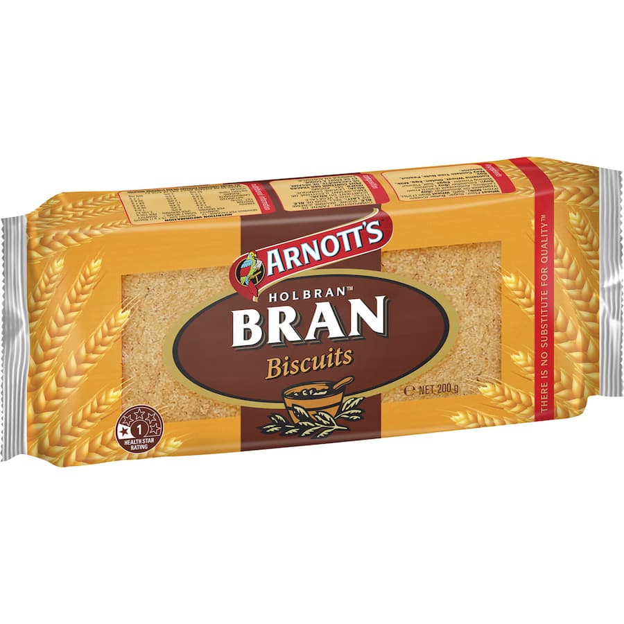 Wholesome Arnotts Holbran biscuits, rich in fiber with a buttery texture and hint of spice, perfect for nutritious snacking.