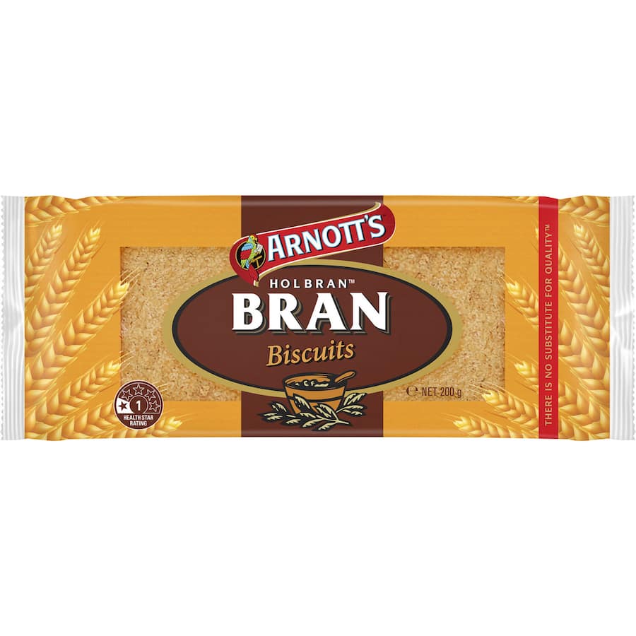 Arnotts Plain Biscuits Holbran: wholesome bran biscuits with a buttery texture and a hint of spice, perfect for balanced snacking.