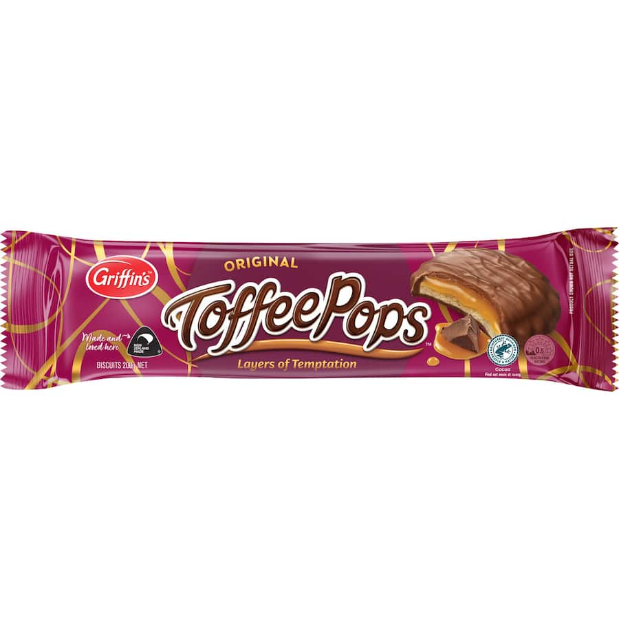 Griffins Toffee Pops: chocolate biscuits with a creamy toffee center, perfect for sharing or indulgent snacking.